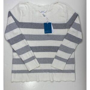 Market & Spruce Striped Knit Sweater White Gray Long Sleeve Lightweight Size XXL